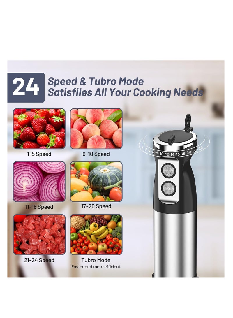 SYOSI Hand Blender 1000W, 5-in-1 Electric Stick Blender, 24 Speed Adjustable Handheld Immersion Blender Mixer with Turbo Mode, Baby Food Blender with Mixing Beaker, Chopper, Whisk, Milk Frother - Image 3