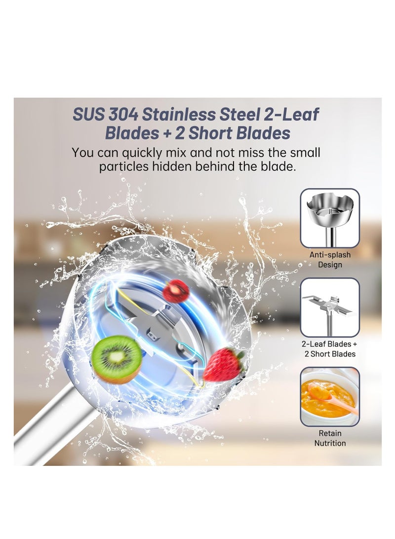 SYOSI Hand Blender 1000W, 5-in-1 Electric Stick Blender, 24 Speed Adjustable Handheld Immersion Blender Mixer with Turbo Mode, Baby Food Blender with Mixing Beaker, Chopper, Whisk, Milk Frother - Image 4