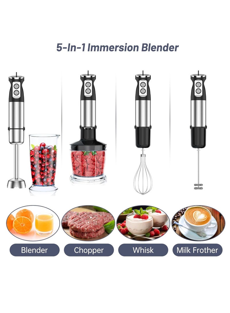 SYOSI Hand Blender 1000W, 5-in-1 Electric Stick Blender, 24 Speed Adjustable Handheld Immersion Blender Mixer with Turbo Mode, Baby Food Blender with Mixing Beaker, Chopper, Whisk, Milk Frother - Image 5
