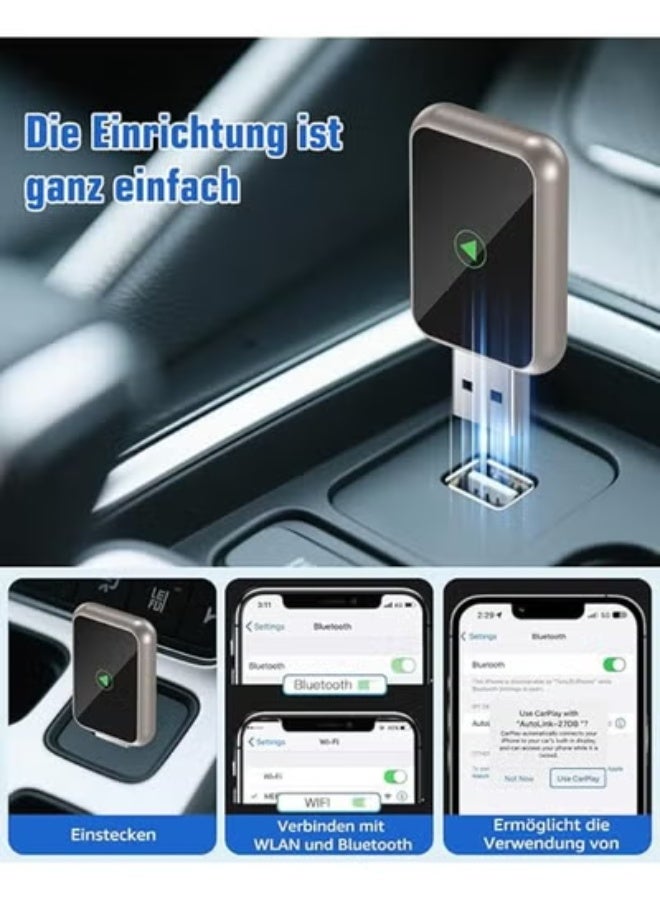 محول كاربلاي لاسلكي صغير للسيارة - يحول النظام السلكي إلى لاسلكي - توصيل وتشغيل مباشر - يدعم تحديثات OTA ومتوافق مع آيفون iOS 10 فما فوق - Image 3