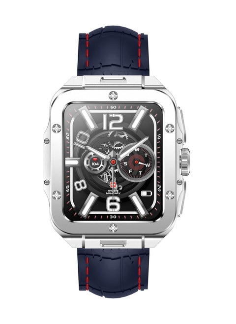 Swiss Military Alps 2 Smartwatch with Call Features, Music Playback, 1000 Songs Storage, IP67, Fitness & Health, Magnetic Charging, 7-12 Days Battery Life, iOS/Android Compatible - Silver Blue