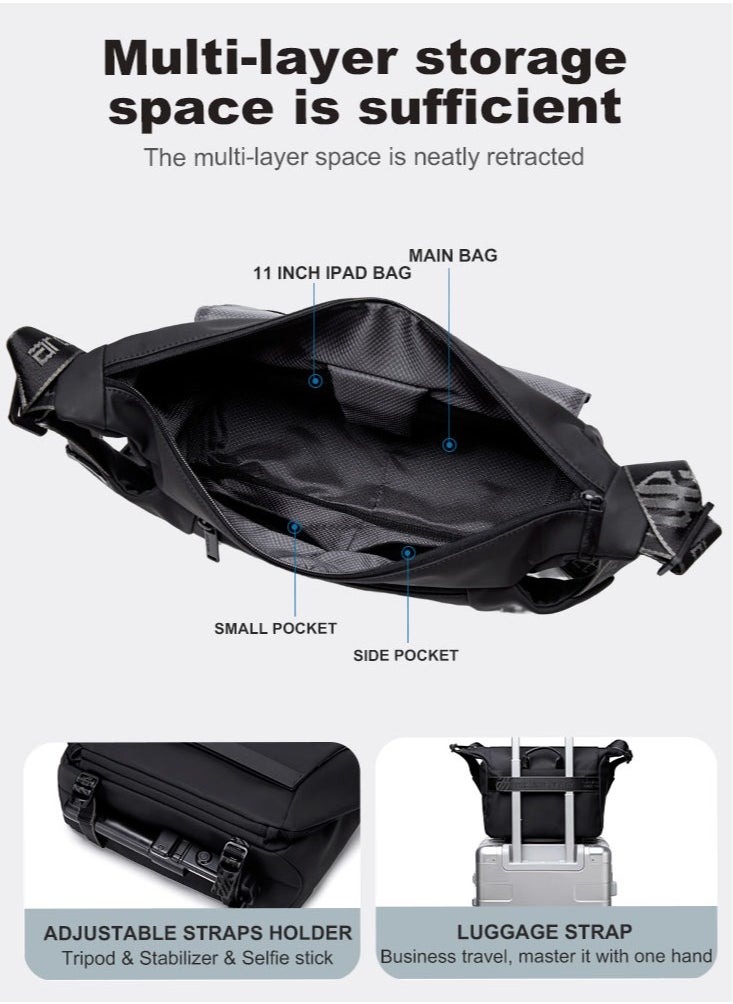 ARCTIC HUNTER Messenger Bag for Men,Lightweight Small Tablet Bag Water Resistant Crossbody School Satchel Bags Work Office Bag with Shoulder Strap,Black  - Image 4