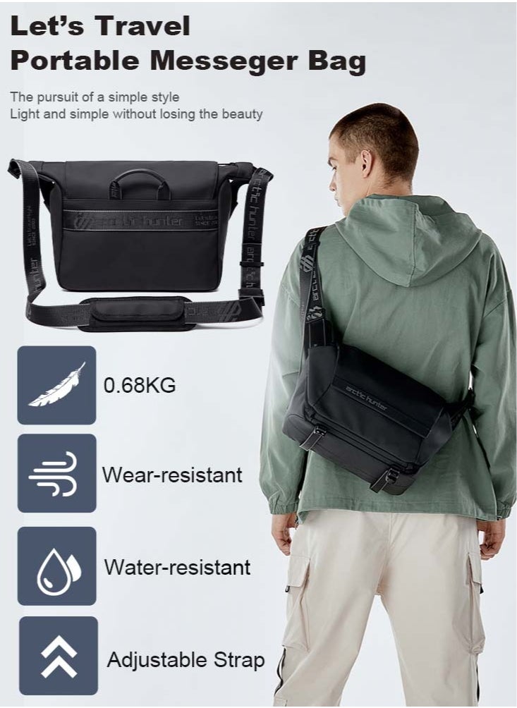 ARCTIC HUNTER Messenger Bag for Men,Lightweight Small Tablet Bag Water Resistant Crossbody School Satchel Bags Work Office Bag with Shoulder Strap,Black  - Image 2