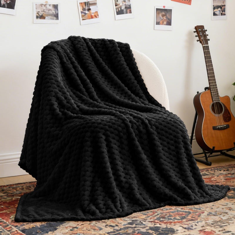 BEDELITE Fleece Throw Blanket for Couch & Bed - 3D Jacquard Decorative Black Blanket, Super Soft and Cozy Warm Fuzzy Blanket All Seasons Suitable, 50x60Inches - Image 1