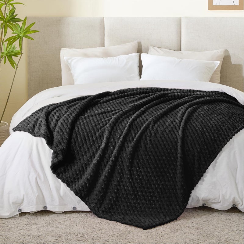 BEDELITE Fleece Throw Blanket for Couch & Bed - 3D Jacquard Decorative Black Blanket, Super Soft and Cozy Warm Fuzzy Blanket All Seasons Suitable, 50x60Inches - Image 5