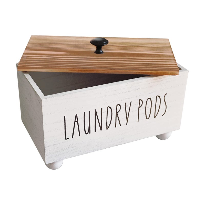 Laundry Pods Container Farmhouse Laundry Pod Holder Rustic Laundry Detergent Storage Organizer Box Wooden Pods Caddy with Lid for Laundry Room Accessories Organization Decor Dispenser