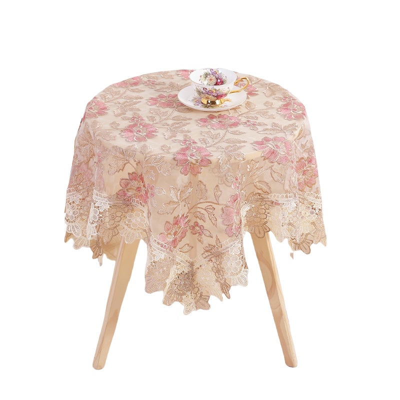 Qubjus Lace Floral Tablecloth Vintage Round Tablecloth Decorative Exquisite Border Table Cover for Party Wedding Home Decorations, Round-48, Pink - Image 1
