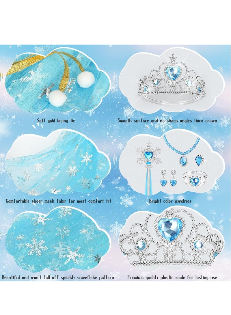 Excefore ملابس تنكر للأميرة لفتاة صغيرة، 7 قطع مع عباءة وتاج، فساتين للبنات من 3 إلى 8 هدايا عيد ميلاد، رقاقات الثلج - Image 5