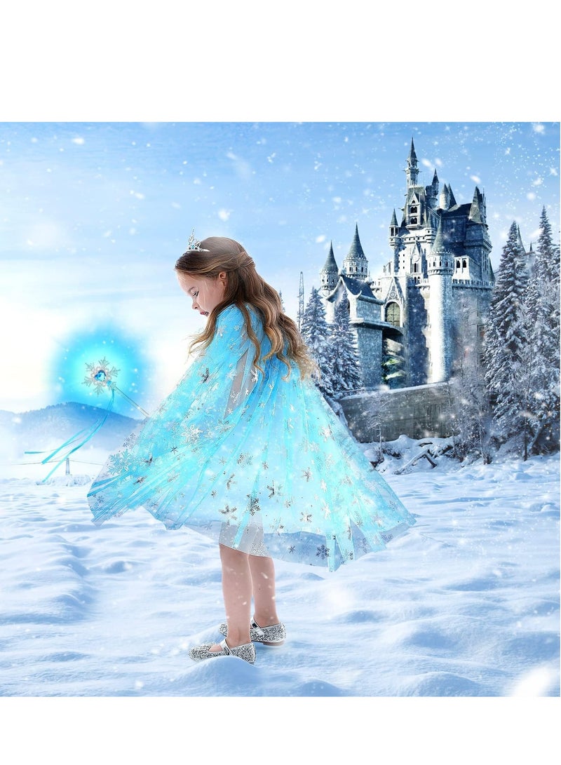 Excefore ملابس تنكر للأميرة لفتاة صغيرة، 7 قطع مع عباءة وتاج، فساتين للبنات من 3 إلى 8 هدايا عيد ميلاد، رقاقات الثلج - Image 2