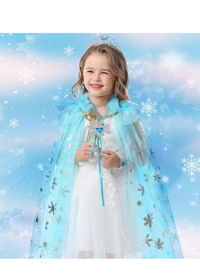 Excefore ملابس تنكر للأميرة لفتاة صغيرة، 7 قطع مع عباءة وتاج، فساتين للبنات من 3 إلى 8 هدايا عيد ميلاد، رقاقات الثلج - Image 3