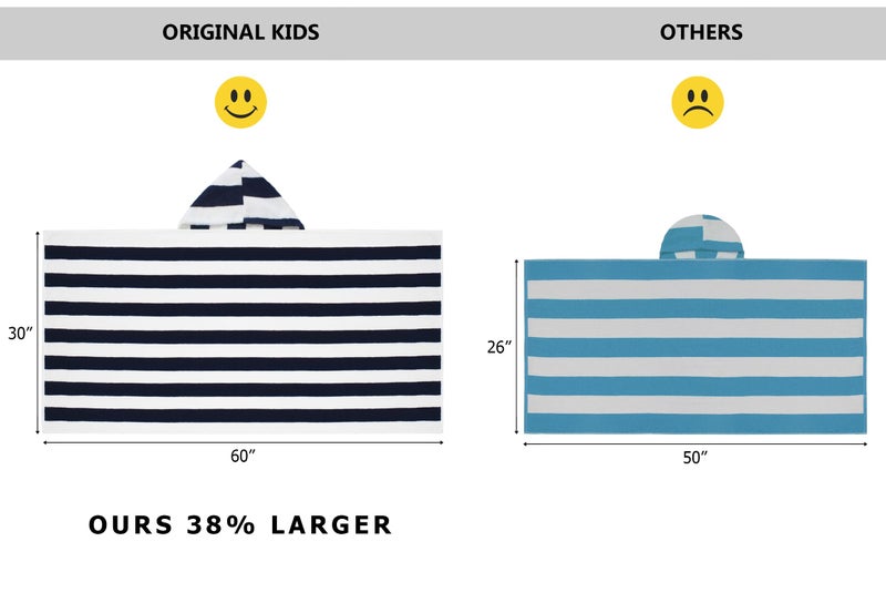 ORIGINAL KIDS Hooded Bath Towel Wrap - 100% Cotton Terry Large Oversized Hooded Kids Towel - Toddler Shower Pool Beach Towel - Soft Plush Absorbent Quick Dry Easy Care Gift - 30x60- Cabana Stripe Blue - Image 2