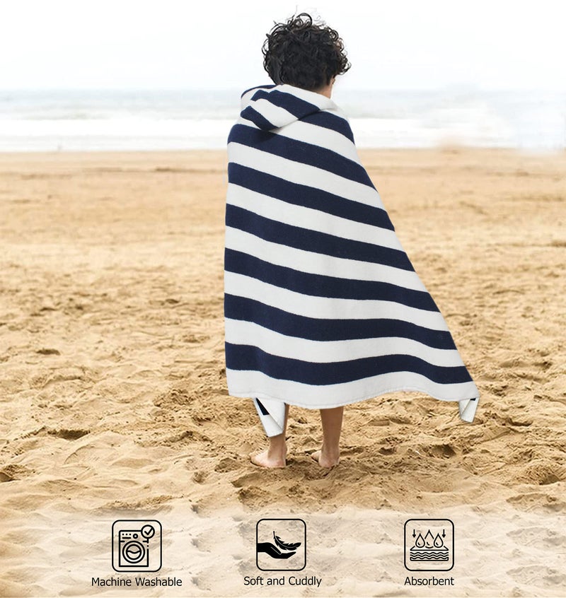ORIGINAL KIDS Hooded Bath Towel Wrap - 100% Cotton Terry Large Oversized Hooded Kids Towel - Toddler Shower Pool Beach Towel - Soft Plush Absorbent Quick Dry Easy Care Gift - 30x60- Cabana Stripe Blue - Image 3