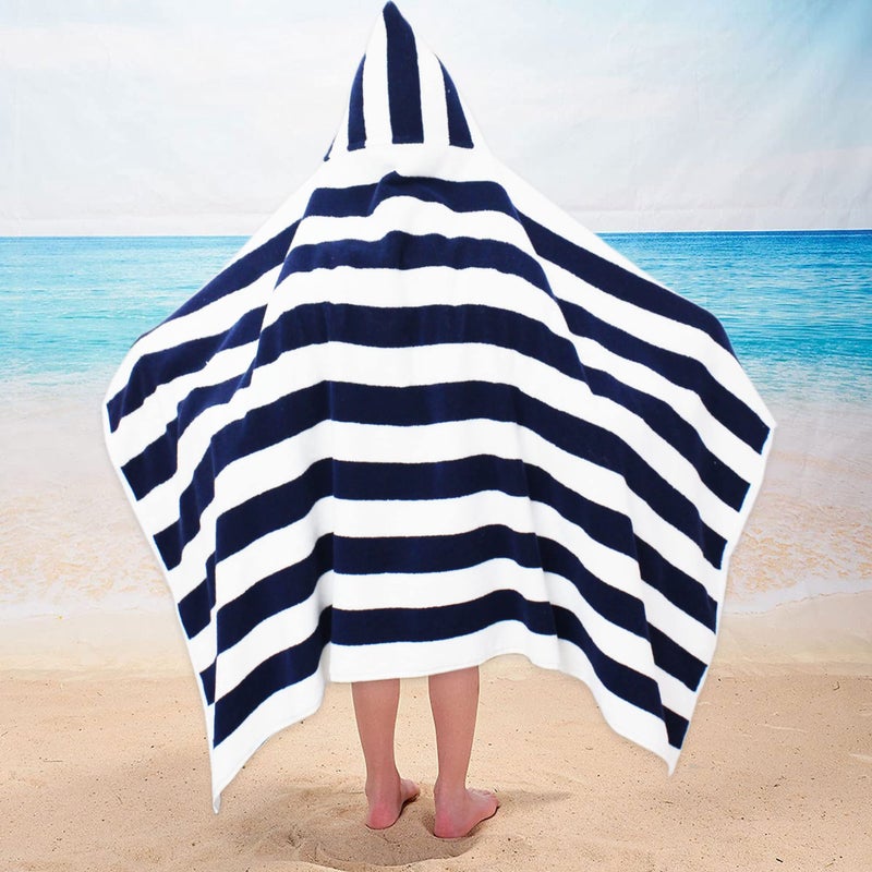 ORIGINAL KIDS Hooded Bath Towel Wrap - 100% Cotton Terry Large Oversized Hooded Kids Towel - Toddler Shower Pool Beach Towel - Soft Plush Absorbent Quick Dry Easy Care Gift - 30x60- Cabana Stripe Blue - Image 4