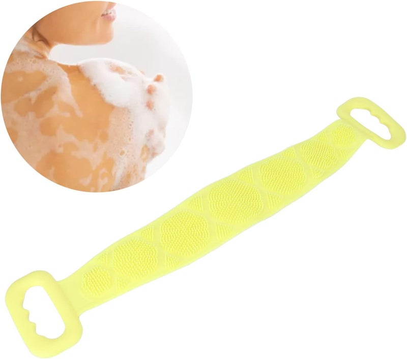 klarako Silicone Back Scrubber, Double Sided Bath Shower Exfoliating Back Cleaning Belt, powerful body cleaning Strap cleansing pores, preventing acne from clogging back pores for Men Women(yellow) - Image 2