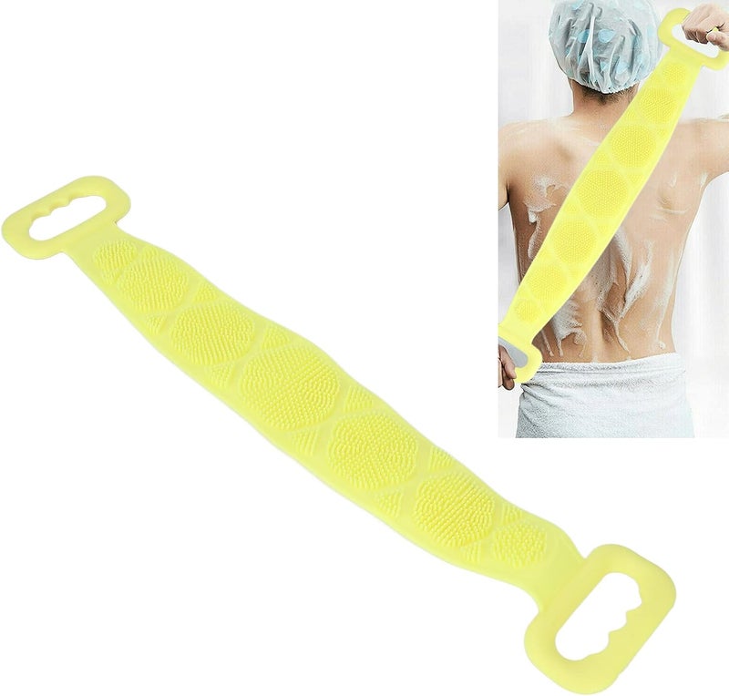 klarako Silicone Back Scrubber, Double Sided Bath Shower Exfoliating Back Cleaning Belt, powerful body cleaning Strap cleansing pores, preventing acne from clogging back pores for Men Women(yellow) - Image 1