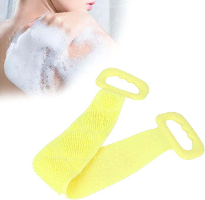 klarako Silicone Back Scrubber, Double Sided Bath Shower Exfoliating Back Cleaning Belt, powerful body cleaning Strap cleansing pores, preventing acne from clogging back pores for Men Women(yellow) - Image 3