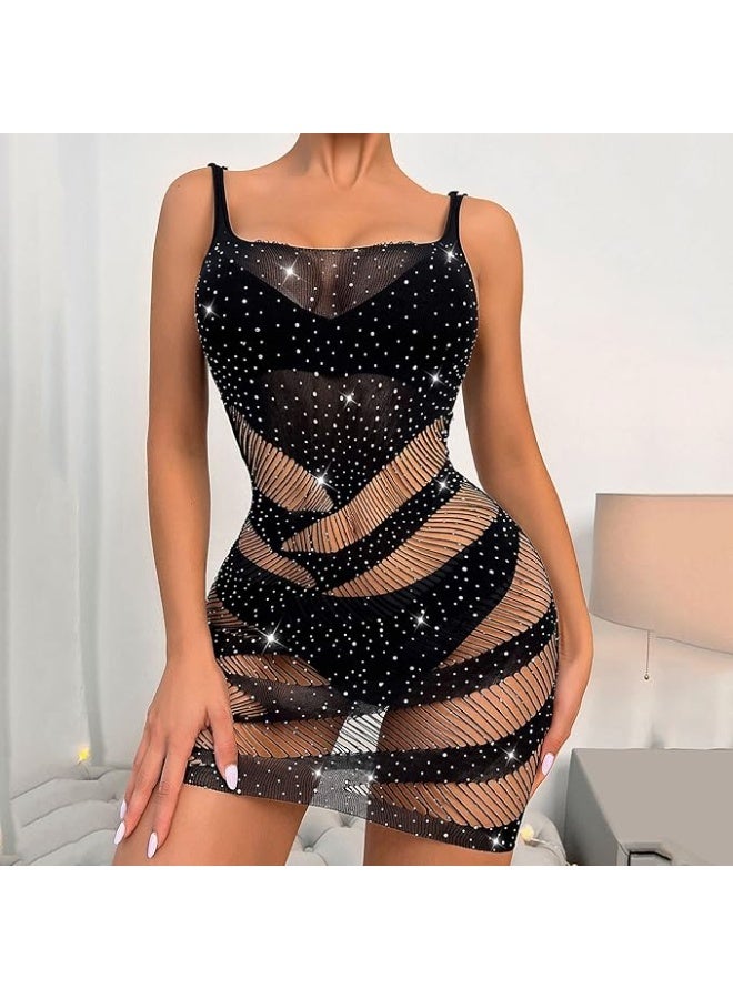 4basix Body Stocking Lingerie for Women Lingerie Fishnet Mesh Lingerie Babydoll Bodysuits Teddy Nightie BodyStockings, One Size Through Bodysuit - Image 3