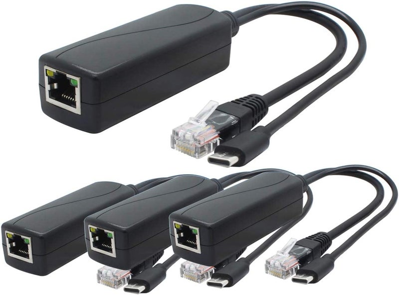 ANVISION 4-Pack 5V PoE Splitter, USB Type C, 48V to 5V 2.4A, IEEE 802.3af Compliant, 10/100Mbps - Image 1