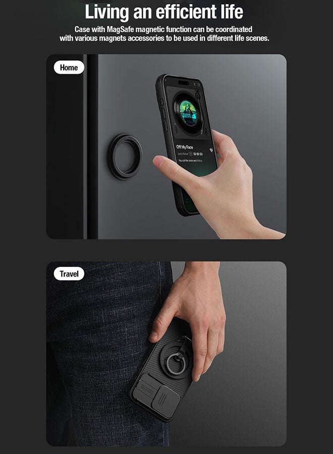 Nillkin جراب مغناطيسي لهاتف iPhone 15 Pro مع غطاء كاميرا، متوافق مع MagSafe، جراب CamShield Pro Magnetic 15 Pro 5G Car Mount Case مقاس 6.7 بوصة، دائرة مغناطيسية مدمجة باللون الأسود - Image 2