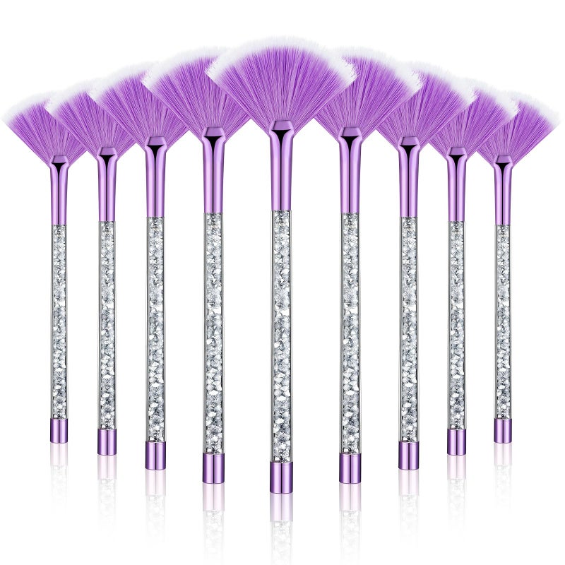 Maitys 9 Pieces Facial Fan Mask Brushes Soft Facial Applicator Brushes Tools for Peel Glycolic Makeup for Mud CreamPurple Silver - Image 3