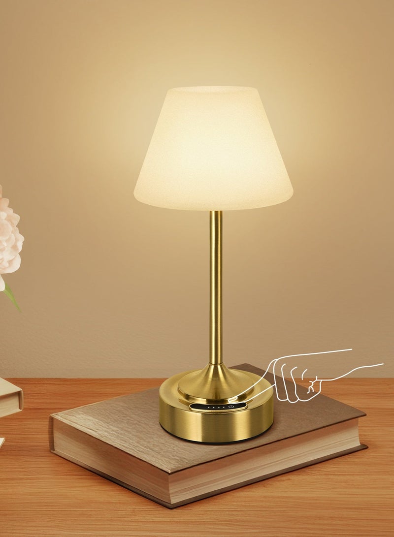 OUTON Portable Cordless Table Lamp, Study Lamp, Modern Minimalist Small Desk Lamp, 4000mAh Rechargeable Battery Powered Wireless Light, 3-Color Dimmable Touch Lamp for Dining Room, Living Room, Bedroom & Bedside (Gold) - Image 2