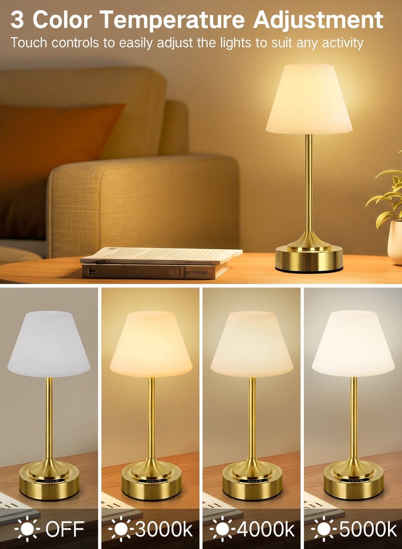 OUTON Portable Cordless Table Lamp, Study Lamp, Modern Minimalist Small Desk Lamp, 4000mAh Rechargeable Battery Powered Wireless Light, 3-Color Dimmable Touch Lamp for Dining Room, Living Room, Bedroom & Bedside (Gold) - Image 3