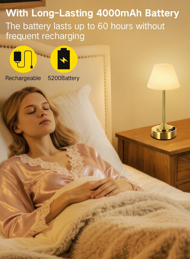 OUTON Portable Cordless Table Lamp, Study Lamp, Modern Minimalist Small Desk Lamp, 4000mAh Rechargeable Battery Powered Wireless Light, 3-Color Dimmable Touch Lamp for Dining Room, Living Room, Bedroom & Bedside (Gold) - Image 4