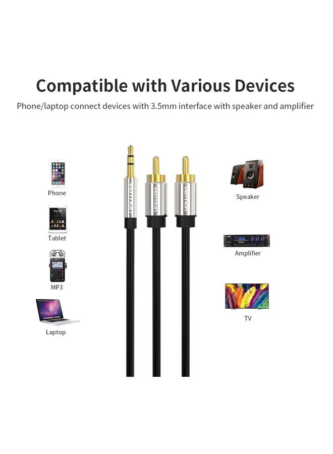 VENTION 3.5 mm To 2-Male RCA Adapter Cable Black/Silver/Gold - Image 3