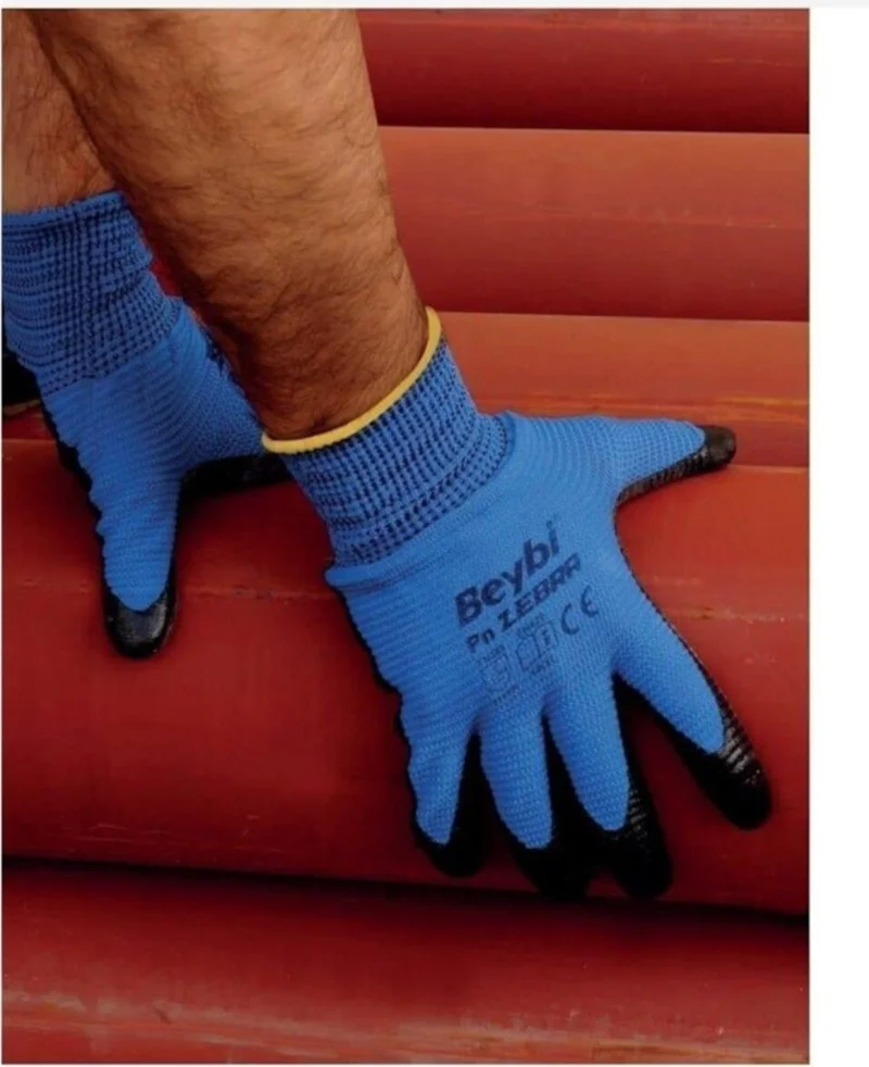 بيبي Polyester Knitted Nitrile - No:10 (1 Pair) Blue Zebra Pn5 Construction Gloves