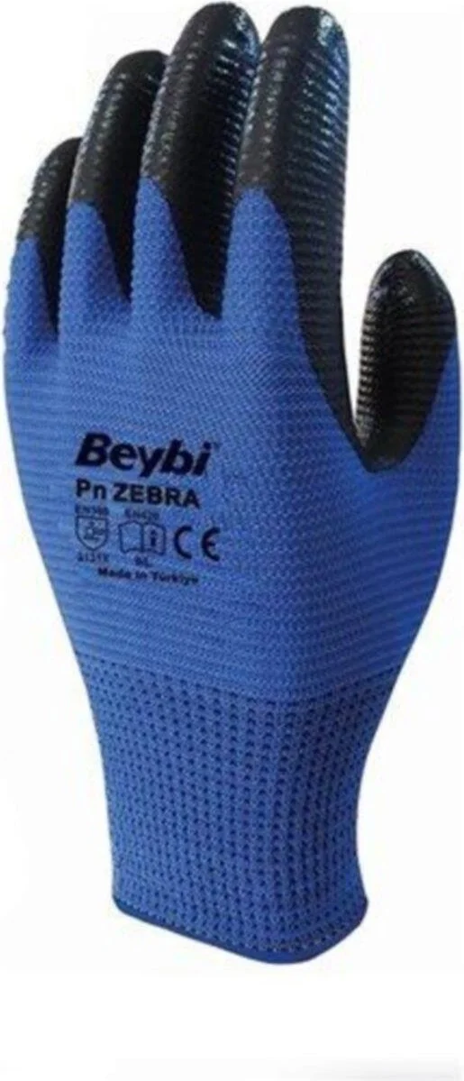 بيبي Polyester Knitted Nitrile - No:10 (1 Pair) Blue Zebra Pn5 Construction Gloves