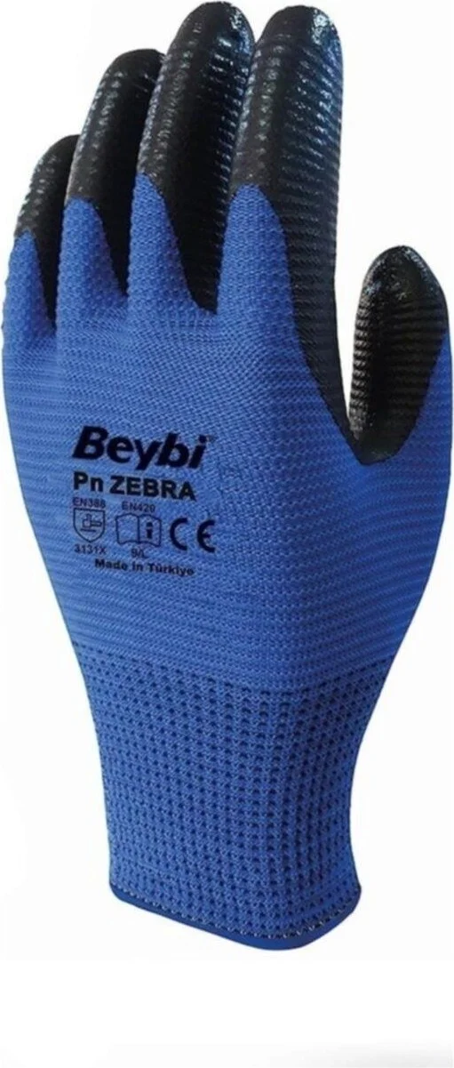 بيبي Polyester Knitted Nitrile - No:10 (1 Pair) Blue Zebra Pn5 Construction Gloves