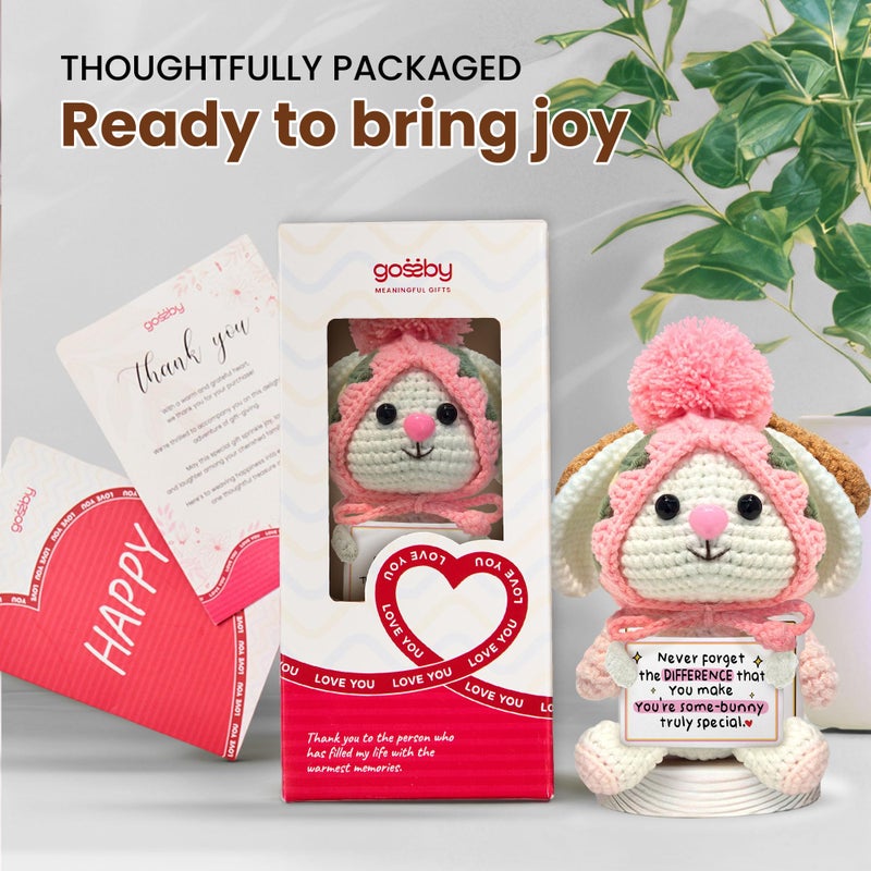 Gossby Positive Bunny Crochet - NEVER FORGET THE DIFFERENCE YOU MAKE - Inspirational Gift for Women - Christmas, Birthday, Emotional Support, Positive Energy Gift for Friend, Coworker, Teacher, Mom - Image 4