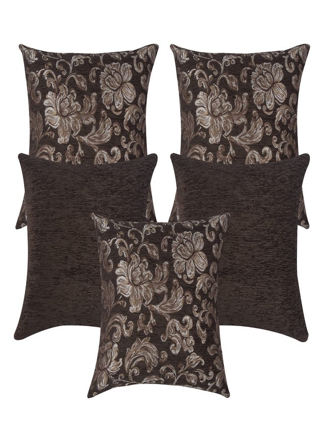 كازيمو طقم أغطية وسائد مستطيلة من قماش الجاكار من كازيمو، 5 قطع | مضاد للحساسية | قابل للغسل | أغطية وسائد أريكة ديوان لا تبهت، مناسبة لغرفة النوم وغرفة المعيشة (16 × 16 بوصة، لون قهوة) - Image 2