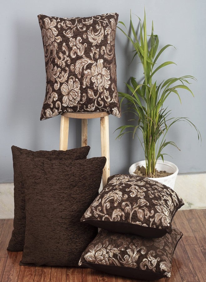 كازيمو طقم أغطية وسائد مستطيلة من قماش الجاكار من كازيمو، 5 قطع | مضاد للحساسية | قابل للغسل | أغطية وسائد أريكة ديوان لا تبهت، مناسبة لغرفة النوم وغرفة المعيشة (16 × 16 بوصة، لون قهوة) - Image 1