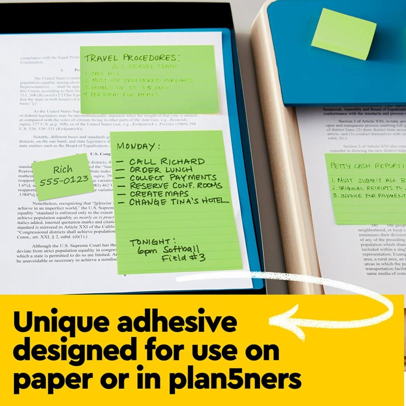 Post It Notes, 3x5 in, 5 Pads, America's #1 Favorite Sticky Notes, Jaipur Collection, Bold Colors (Green, Yellow, Orange, Purple, Blue), Clean Removal, Recyclable (635-5AU) - Image 5