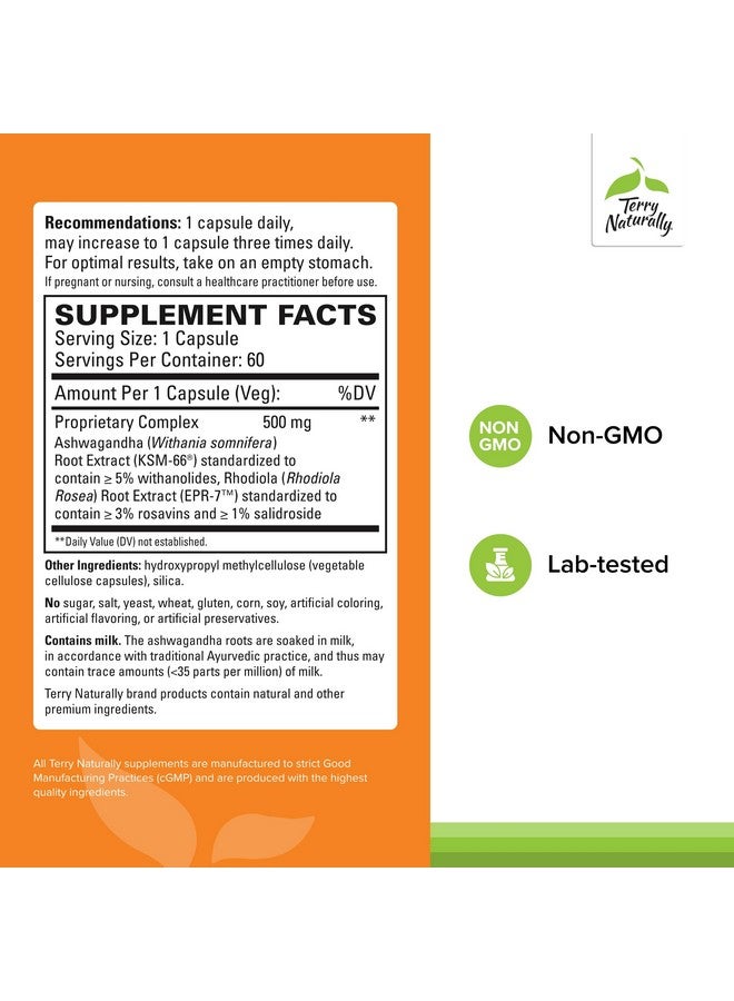تيري ناتشورالي أدابترا - 60 كبسولة، عبوة من قطعتين - مكمل أشواغاندا وروديولا - غير معدل وراثيًا، خالٍ من الجلوتين - 120 وجبة إجمالية - Image 2