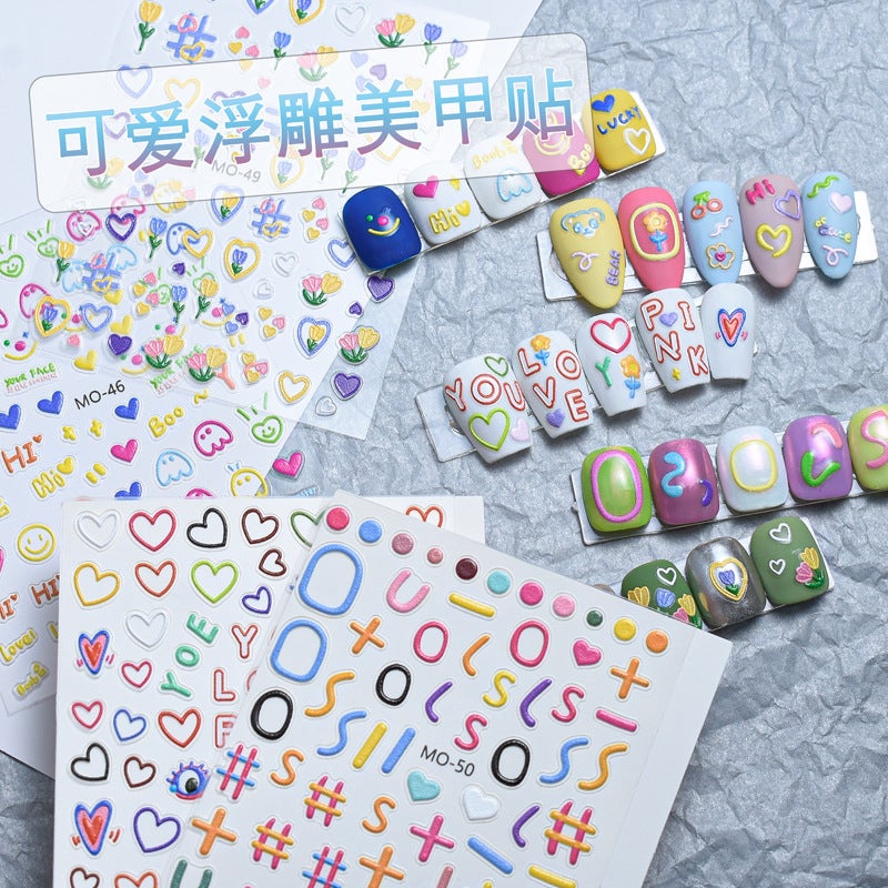 Nail Dopamine Relief Sticker Line Circle Tulip Letters Love Nails Three-Dimensional Japanese Adhesive Cute - Image 2