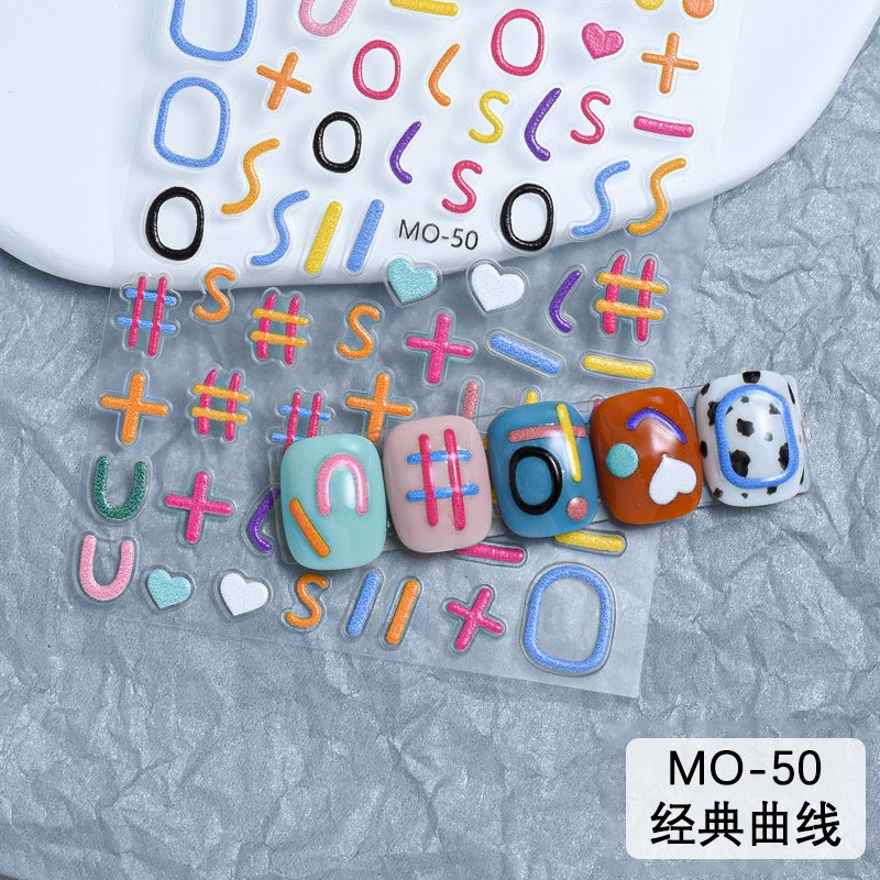 Nail Dopamine Relief Sticker Line Circle Tulip Letters Love Nails Three-Dimensional Japanese Adhesive Cute - Image 4