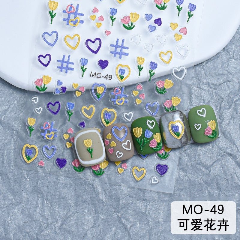 Nail Dopamine Relief Sticker Line Circle Tulip Letters Love Nails Three-Dimensional Japanese Adhesive Cute - Image 5