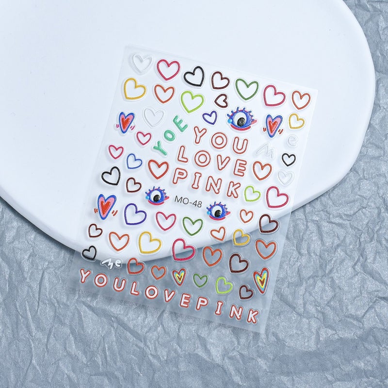 Nail Dopamine Relief Sticker Line Circle Tulip Letters Love Nails Three-Dimensional Japanese Adhesive Cute - Image 1