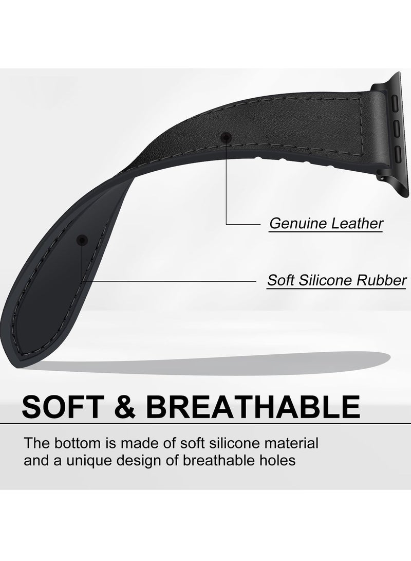 SYOSI Magnetic Leather Watch Band for Apple Watch, Compatible with 49mm 45mm 44mm 42mm, Genuine Leather Strap with Magnetic Buckle, Fits for Apple Watch Ultra 9 8 7 Series, Black - Image 4