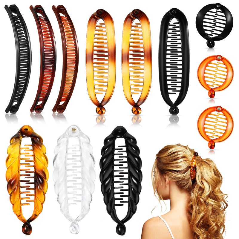 Chuangdi 12 Pcs Banana Clips Hair Clips for Women Classic Clincher Double Combs Large Fishtail Hair Banana Ponytail Holder 4 StylesMulticolored - Image 3