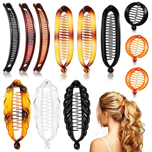 Chuangdi 12 Pcs Banana Clips Hair Clips for Women Classic Clincher Double Combs Large Fishtail Hair Banana Ponytail Holder 4 StylesMulticolored - Image 1