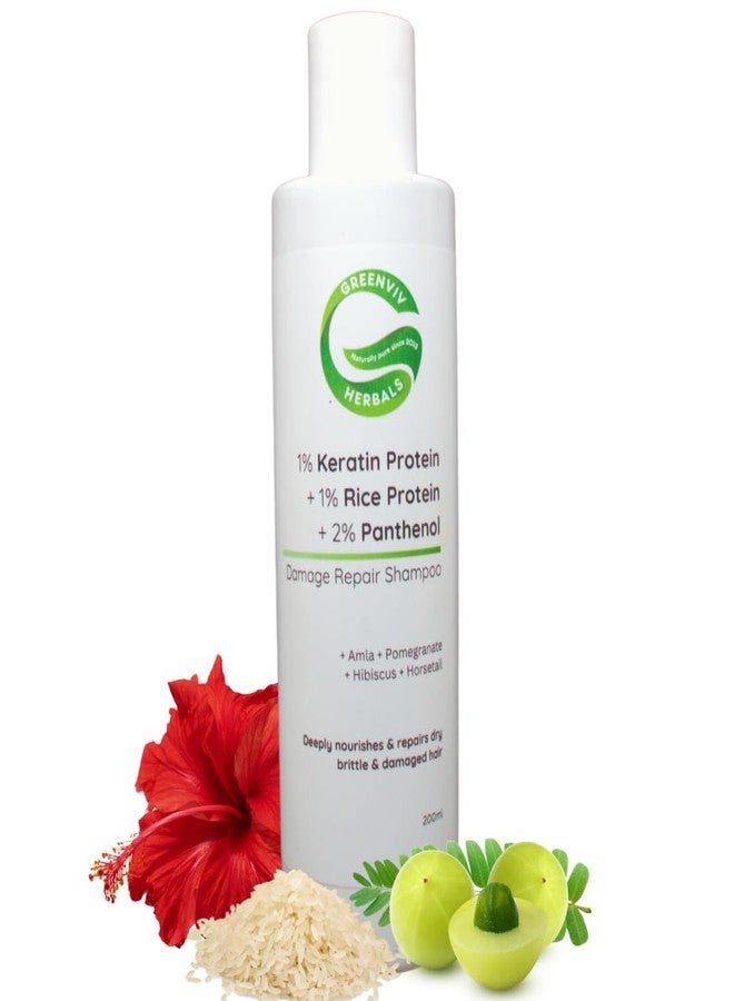 Greenviv Keratin Damage Repair Shampoo | with Rice Protein & Panthenol | Strengthens & Repairs Hair, Reduces Breakage & Restores Shine | For Weak & Chemically Treated Hair | Sulphates & Paraben-Free | For Women & Men | 200 ml - Image 1
