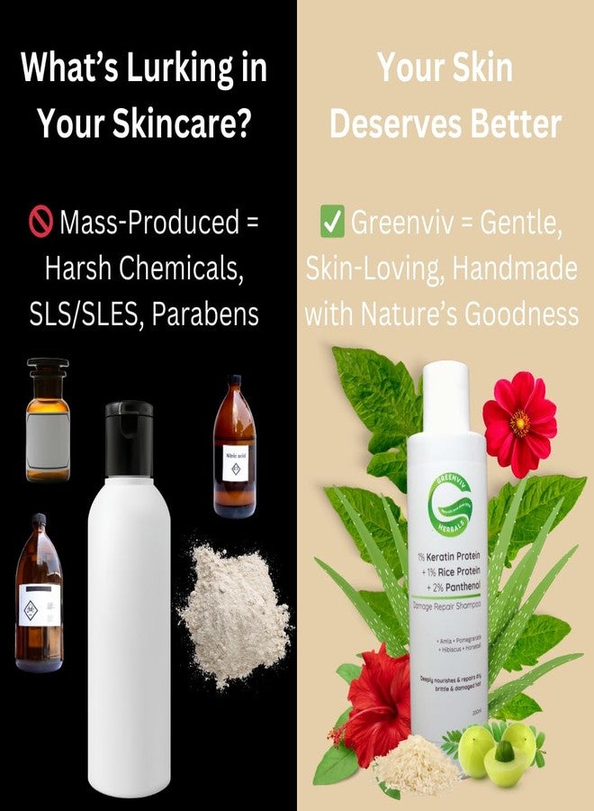 Greenviv Keratin Damage Repair Shampoo | with Rice Protein & Panthenol | Strengthens & Repairs Hair, Reduces Breakage & Restores Shine | For Weak & Chemically Treated Hair | Sulphates & Paraben-Free | For Women & Men | 200 ml - Image 3
