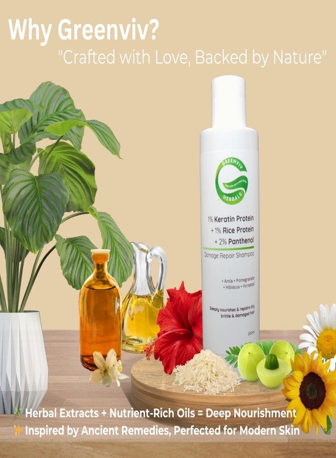 Greenviv Keratin Damage Repair Shampoo | with Rice Protein & Panthenol | Strengthens & Repairs Hair, Reduces Breakage & Restores Shine | For Weak & Chemically Treated Hair | Sulphates & Paraben-Free | For Women & Men | 200 ml - Image 4