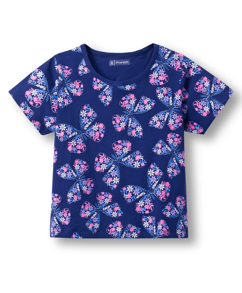 Pine Kids Pine Kids Single Jersey Knit Half Sleeves T-Shirt and  Shorts Night Suit With Floral Print - Navy Blue