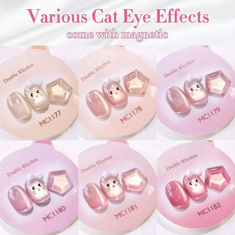 Double Rhythm 6 Colors Cat Eye Gel Polish Set Shimmer Glitter with Magnet Holographic Reflective Magnetic UV Nail Art Kit (6-Kit-51) - Image 4