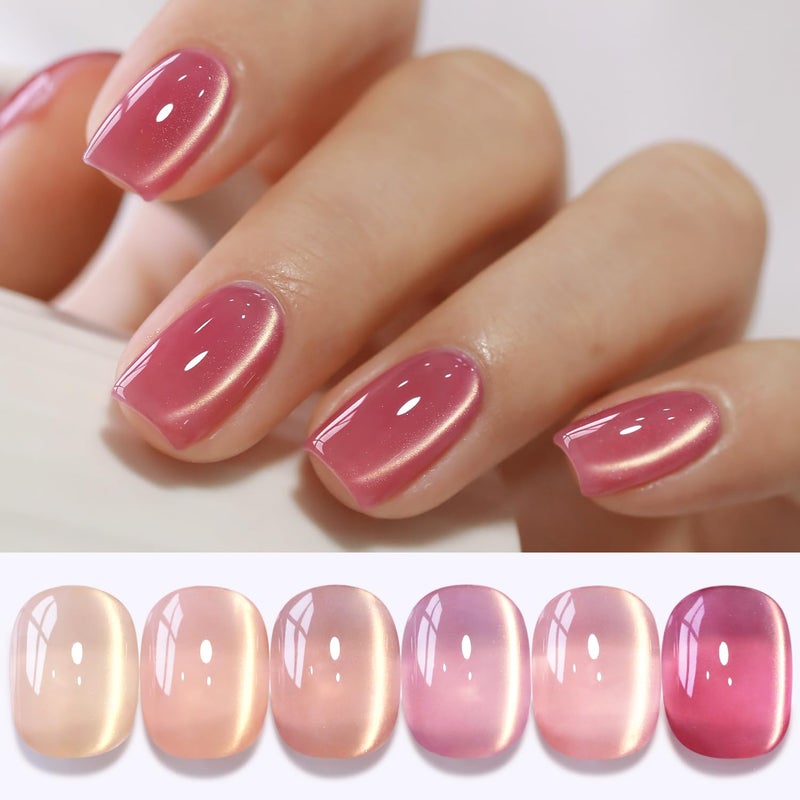 Double Rhythm 6 Colors Cat Eye Gel Polish Set Shimmer Glitter with Magnet Holographic Reflective Magnetic UV Nail Art Kit (6-Kit-51) - Image 1
