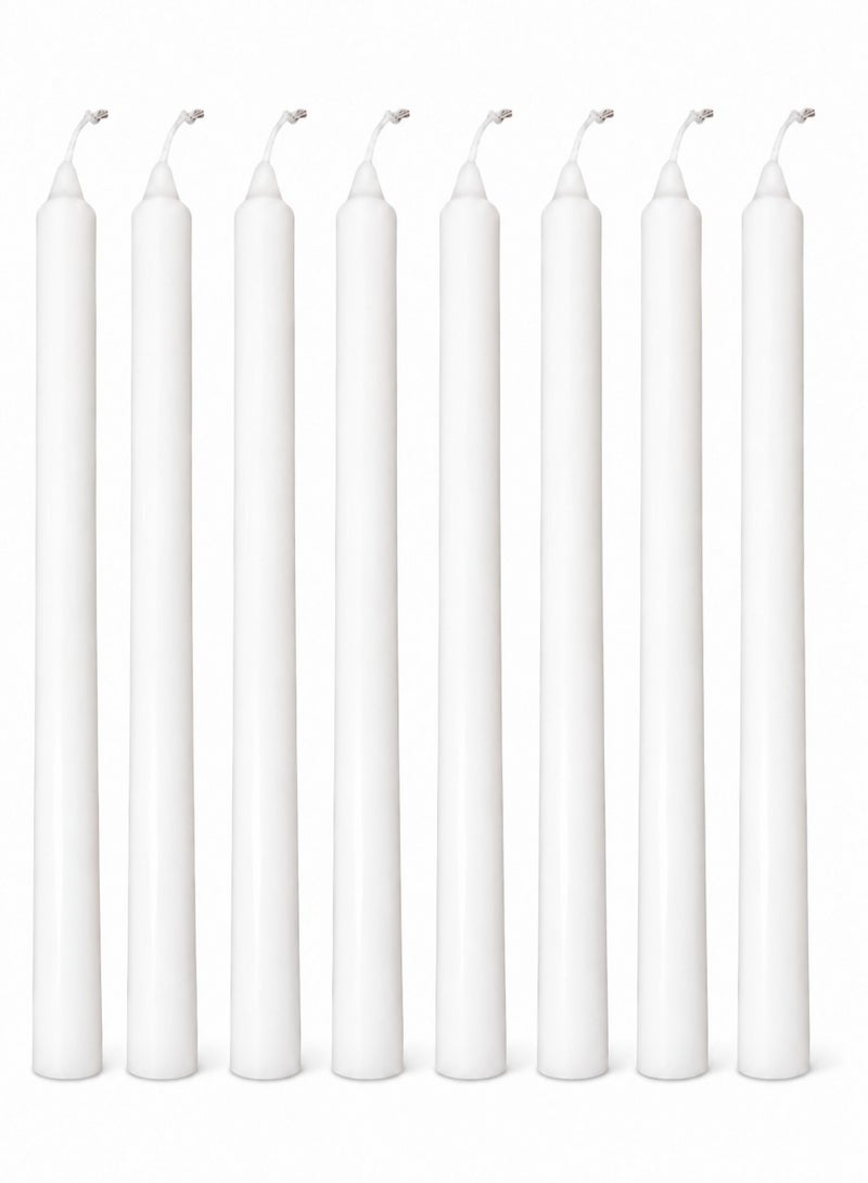 O2. Set of 8 Long-Burning Unscented White Taper Candles, Premium Elegant Decorative Candles with Stable Base, Classic Dinner Candles for Weddings, Home Décor, Dining Tables, Events, Parties and Relaxing Ambiance - Image 2